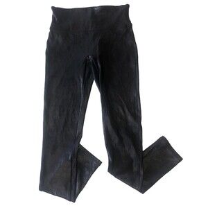 Spanx Leggings Black Faux Leather Metallic Stretch Pants Skinny Medium Petite
